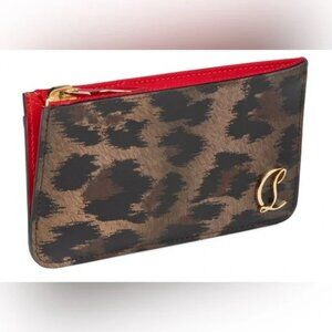 NWT Christian Louboutin Loubi54 Leopard Print Leather Card Holder